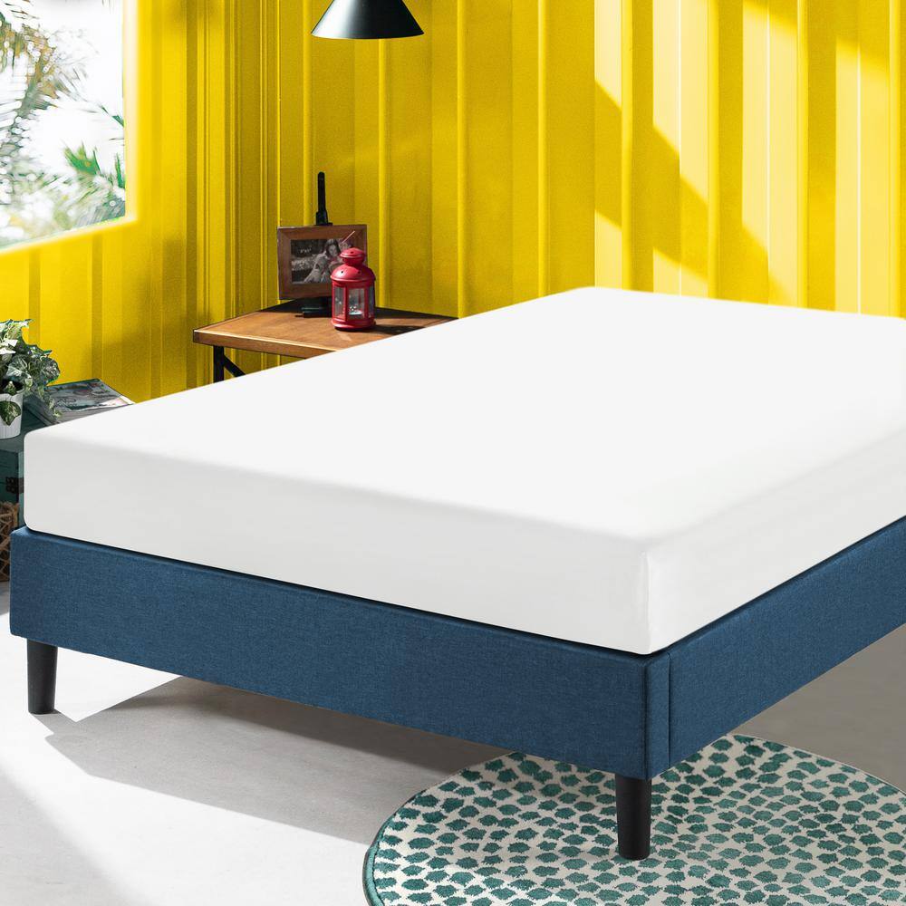 Navy Upholstered Queen Platform Bed Frame with Slats