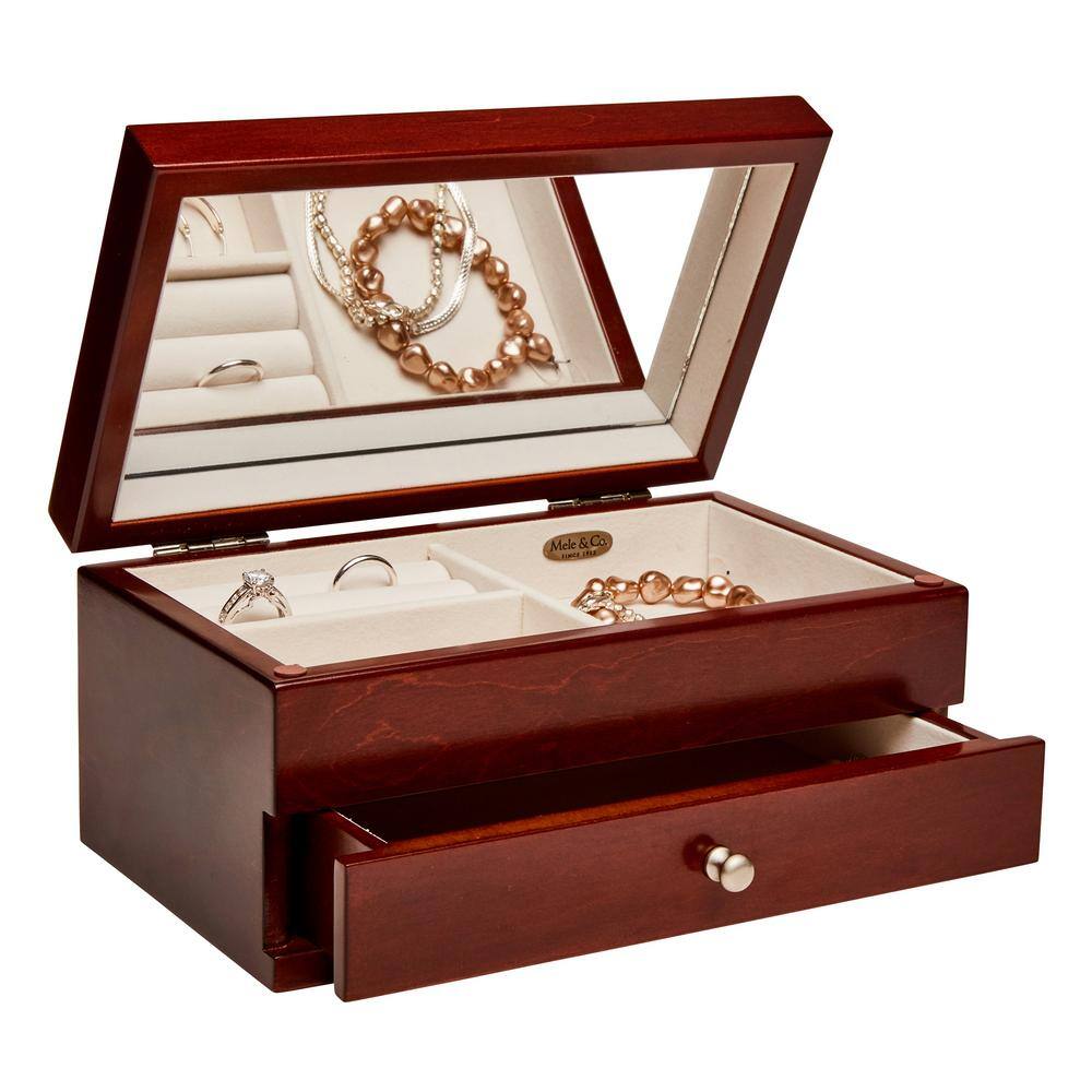 Walnut Florentine Motif Wooden Jewelry Box with Mirror