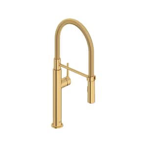 Studio S Single Handle Pull-Down Sprayer Kitchen Faucet with Spring Spout in Brushed Cool Sunrise