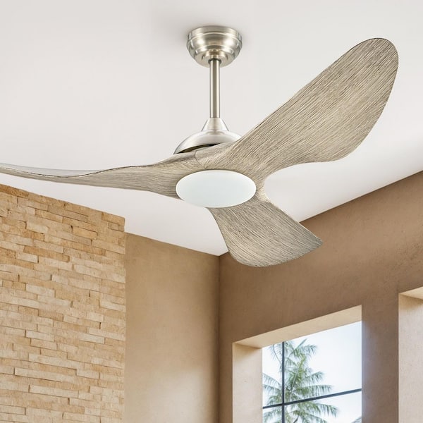 52 in. Nickel Grey Oak Outdoor Wet-Rated Downrod Mount Standard Ceiling Fan with Dimmable LED Light and Remote