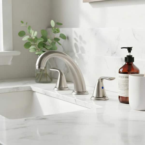 3-Holes 8 in. Widespread Double Handle Bathroom Faucet in Brushed Nickel