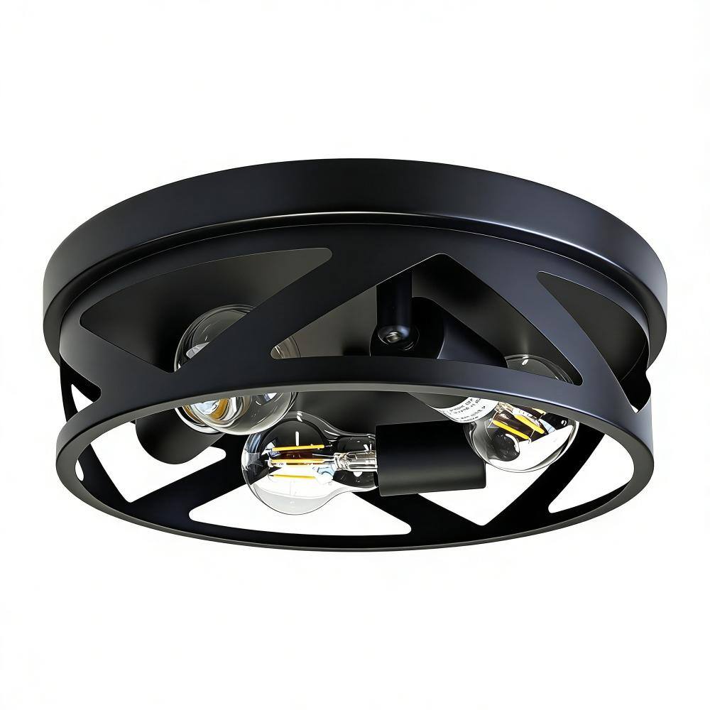 12.6 in. 3-lights Matte Black Industrial Farmhouse Flush Mount Ceiling Light Fixtures With Cage-style Metal Frame price history on PriceWatchPro