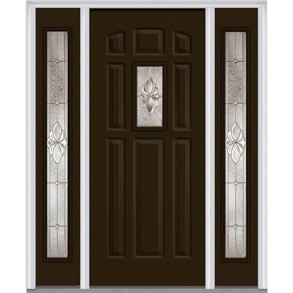 MMI Door 64 in. x 80 in. Heirloom Master Right-Hand 1-Lite Decorative Painted Fiberglass Smooth Prehung Front Door with Sidelites