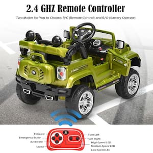 12-Volt MP3 Kids Ride On Truck Car RC Remote Control with LED Lights Music Green