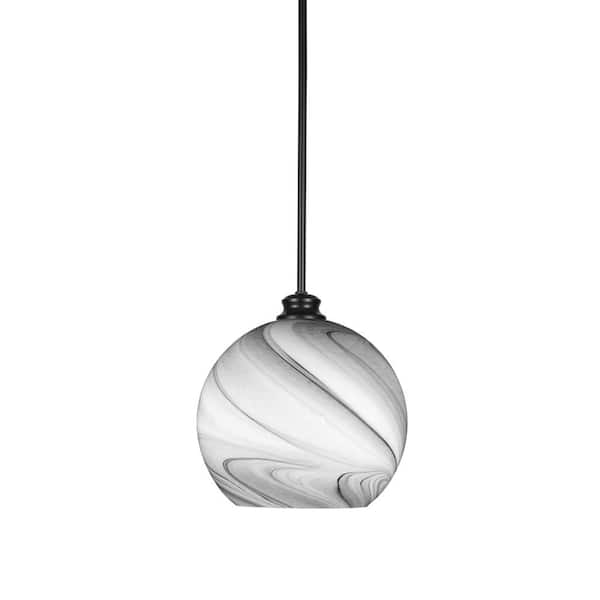 Unbranded Langdale 60-Watt 1-Light Matte Black Shaded Mini Pendant Light with Glass Shade