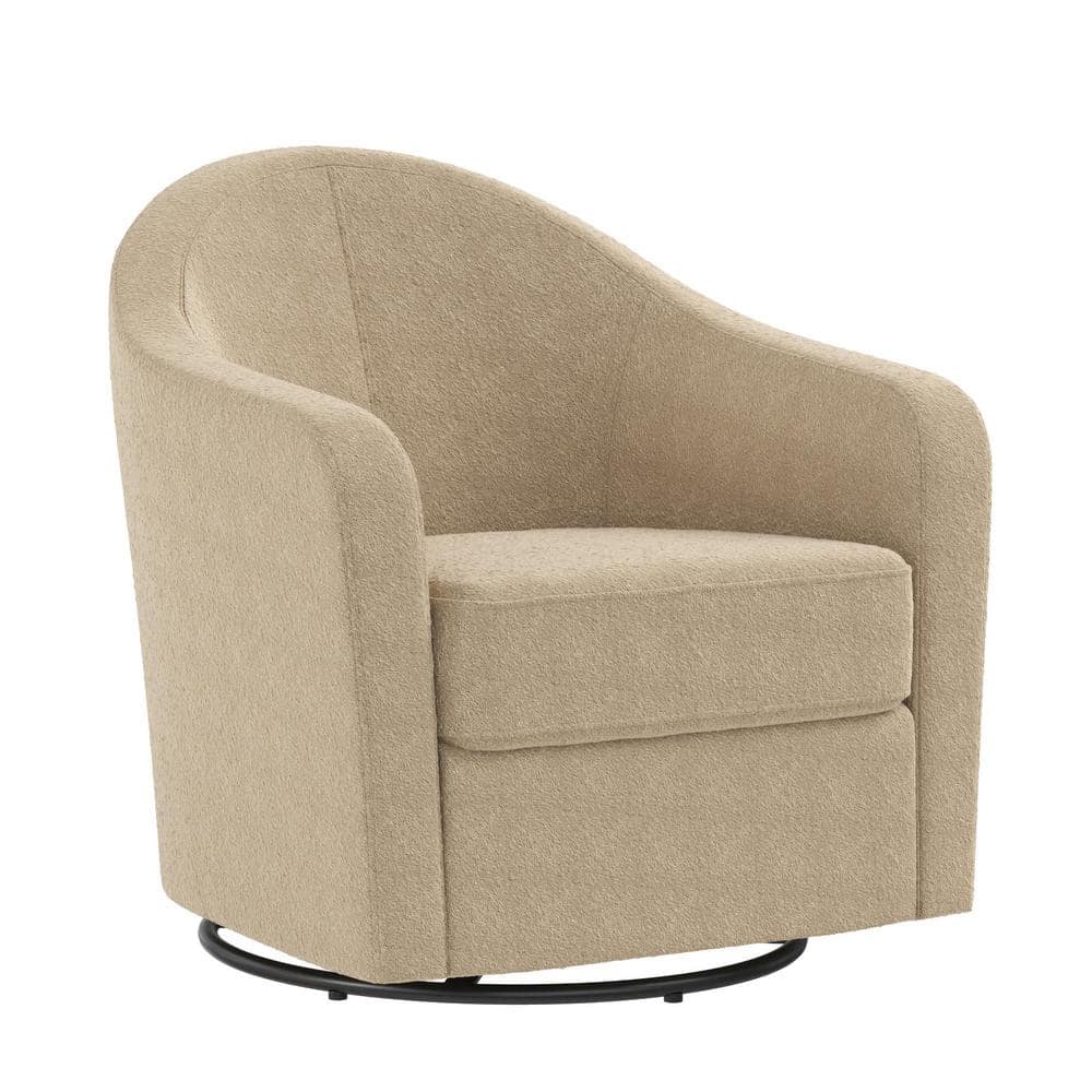 Taupe Boucle Swivel Barrel Accent Chair with Velvet Upholstery