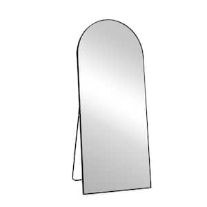 21 in. W x 64 in. H Arched Aluminum Framed Wall Mounting or Free Standing Bathroom Vanity Mirror in Black