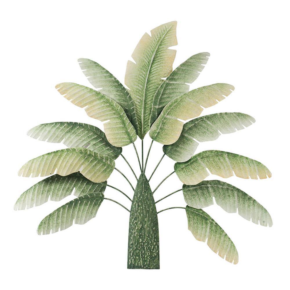 Green and White Metal Banana Leaf 3D Wall Sculpture