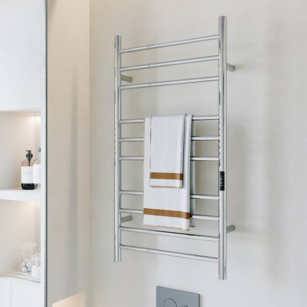 10 Bars Stainless Steel Wall Mounted Electric Heated Towel Rack Towel Warmer in Silver