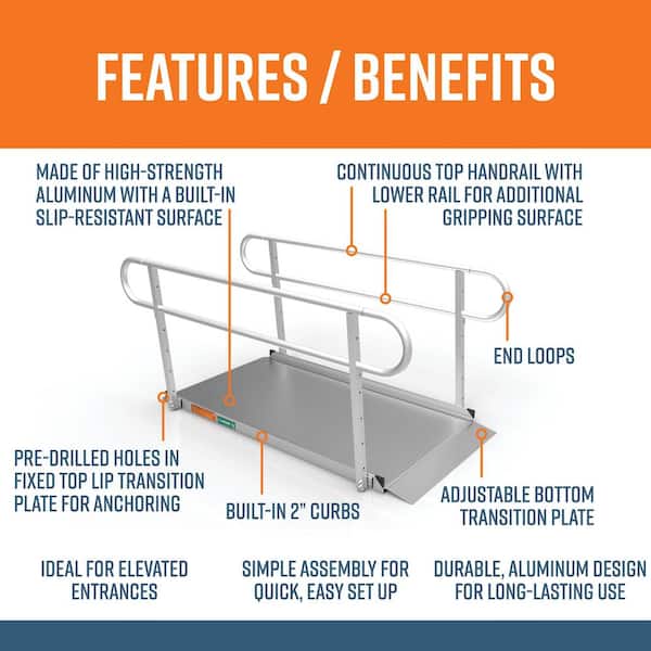 GATEWAY 3G 6 ft. Aluminum Solid Surface Wheelchair Ramp with 2-Line Handrails
