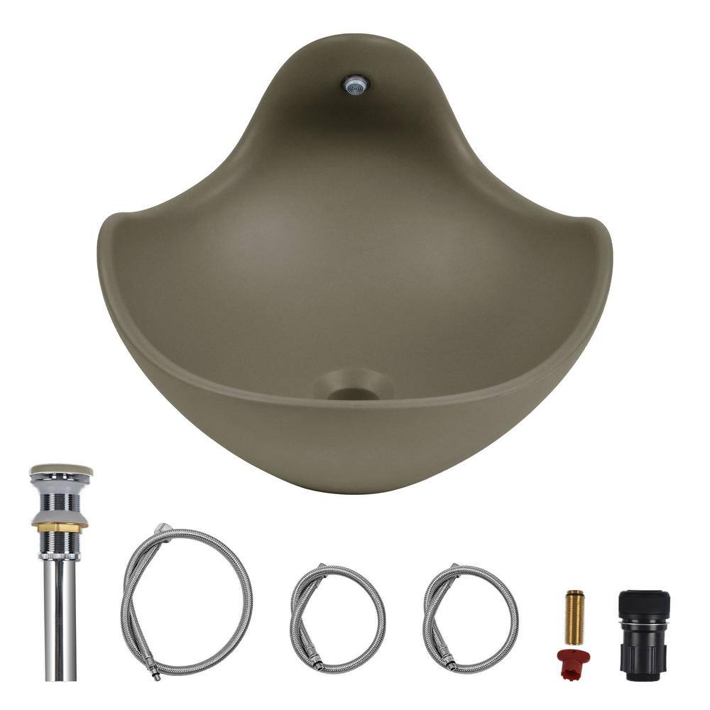 Taupe Clay Artistic Concrete Vessel Sink with Built-In Faucet