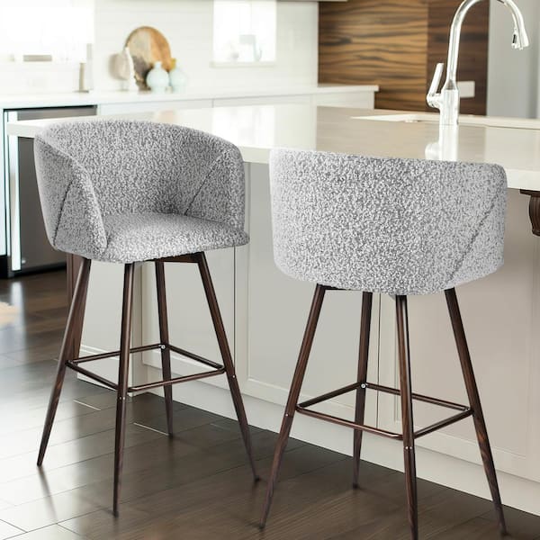 Homy Casa Aldridge SW Modern Beige Fabric 29.9 in. Cushioned Velvet Swivel Bar Stool with Armrests and Metal Frame Set of 2