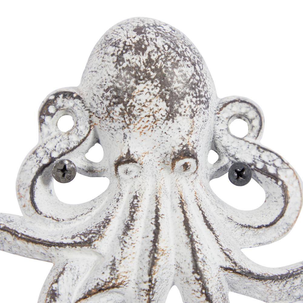Bronze and White Nautical Octopus Wall Hooks, Set of 2