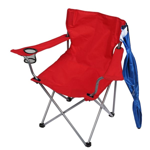 Red Steel Foding Lawn Chair Outdoor Beach Chair with Detachable Blue Umbrella Armrest Adjustable