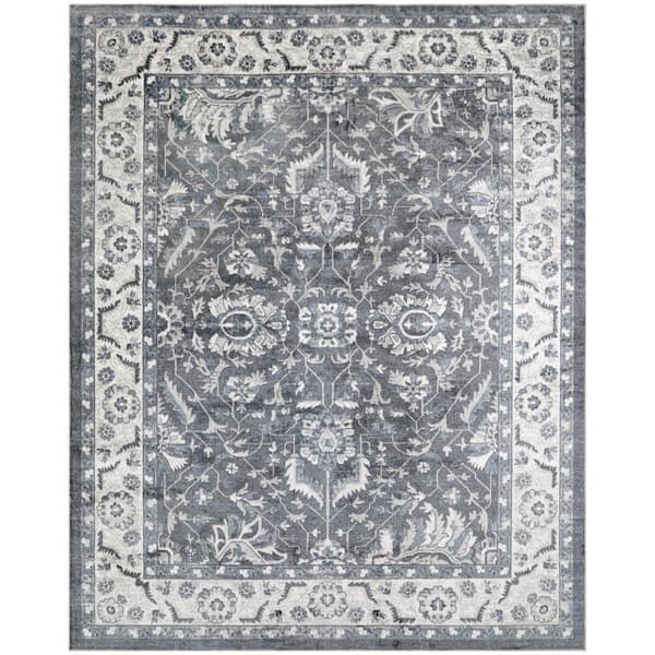 Astra Machine Washable Slate 9 ft. x 12 ft. Medallion Traditional Area Rug