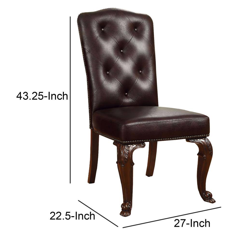 Brown Faux Leather Upholstered Wood Side Chair