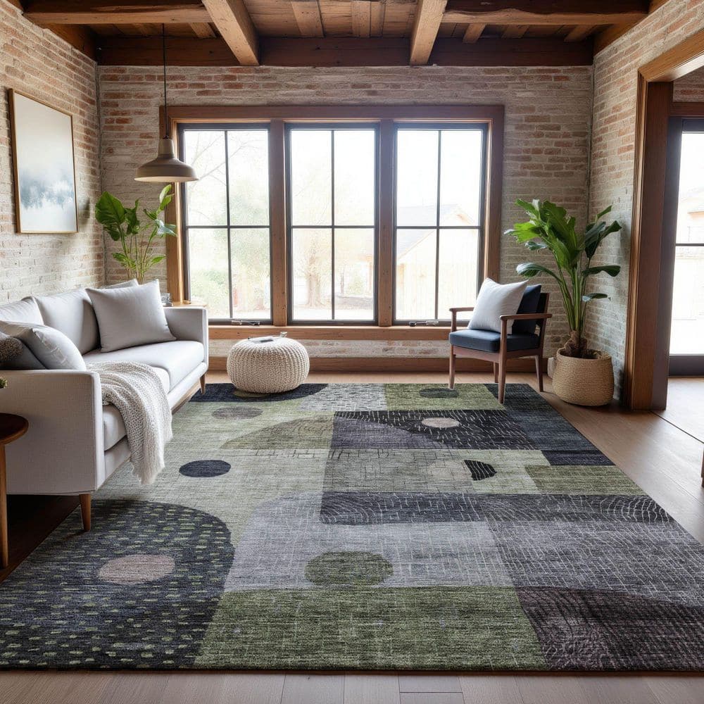 Mayfield Premium Machine Washable Abstract AMF1117 Aloe 3 ft. x 4 ft. Area Rug price history on PriceWatchPro