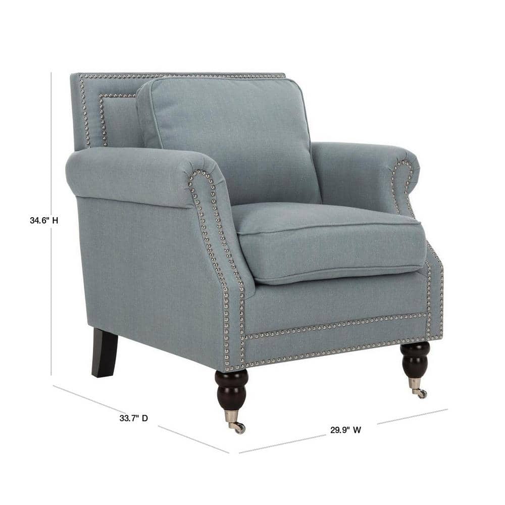 Sky Blue Linen Arm Chair with Nailhead Trim