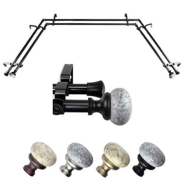 EMOH Johona 20-36 in. sides, 38-72 in. center Adjustable Bay Window Double Curtain Rod 13/16 in. in Black with Finial