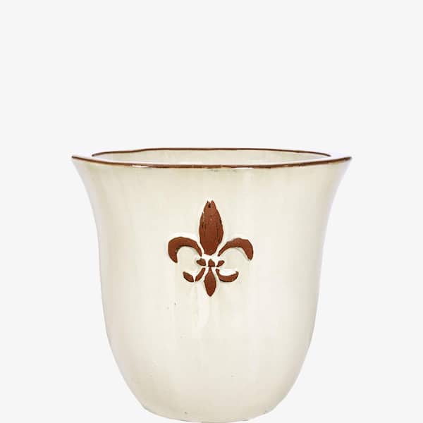 Unbranded 14 in. White Ceramic Fleur De Lis Planter
