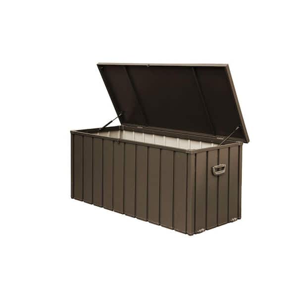 160 Gal. Brown Steel Deck Box Extra Large Patio Storage Bin for Lawn Garden Tools with Lockable Lid, Handle and Wheels