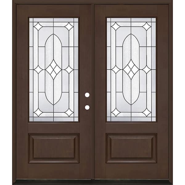 Regency 72 in. x 80 in. 3/4L Axis Glass LHIS Hickory Stain Fiberglass Double Prehung Front Door with 6-9/16 Jamb