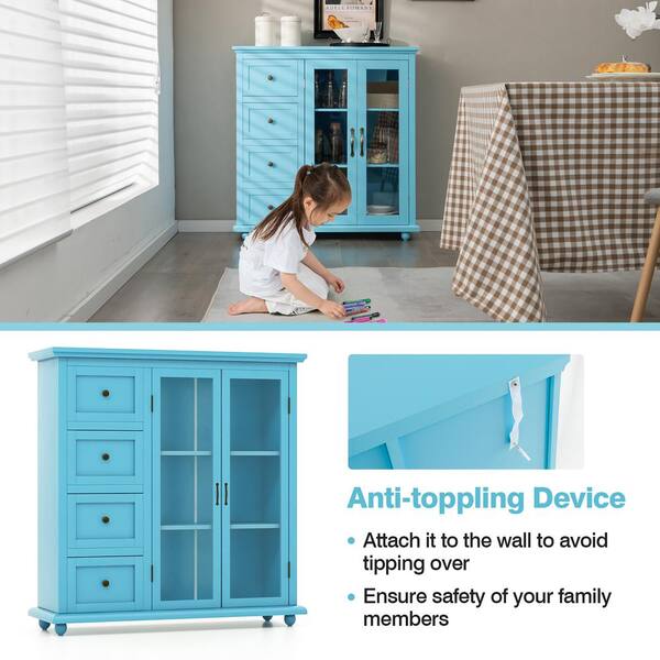 Costway Blue Wooden 36 in. Buffet Sideboard Table Kitchen Costway Blue Wooden 36 in. Buffet Sideboard Table Kitchen