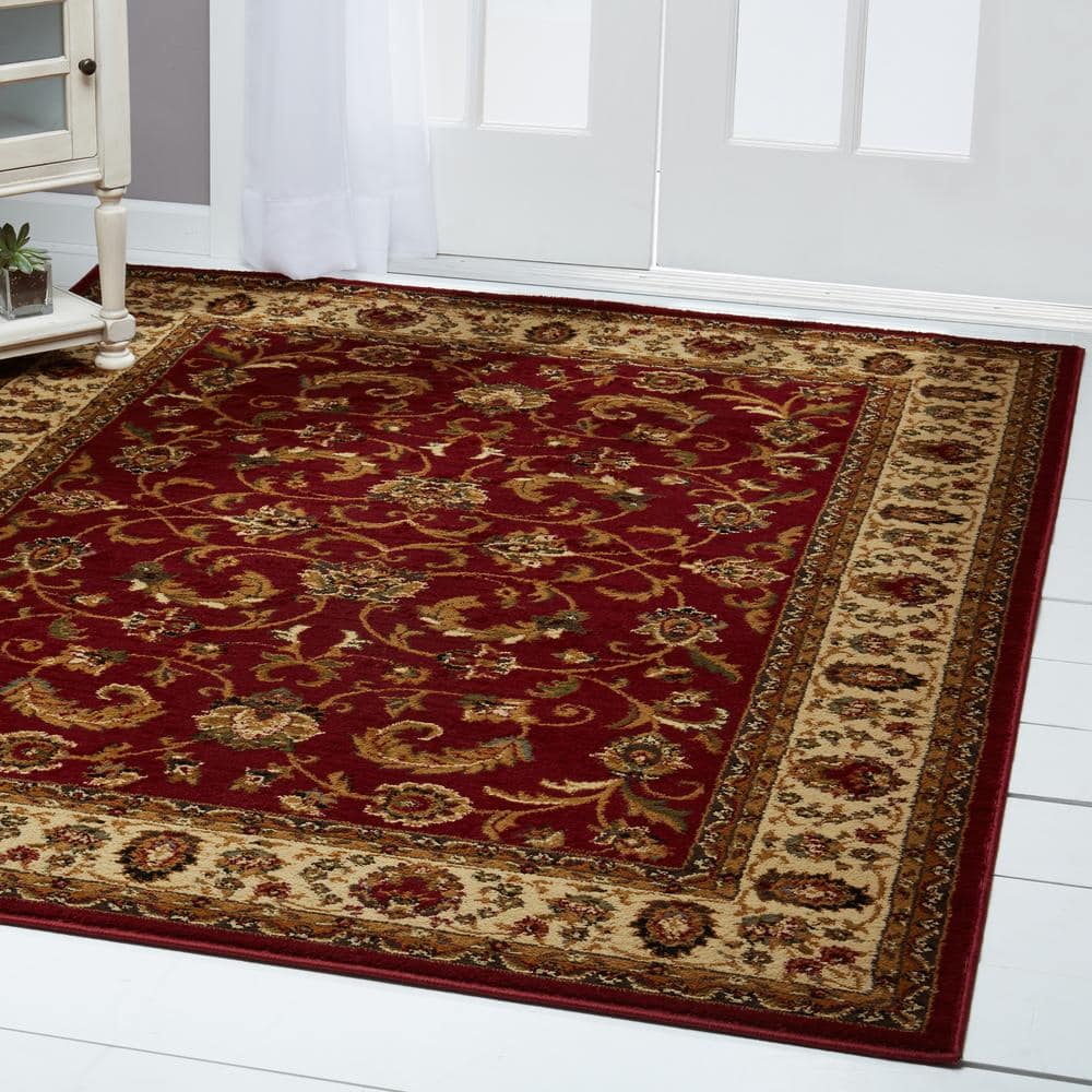 Elegant Red/Ivory Tufted Washable Synthetic Area Rug 7'8"x10'4"