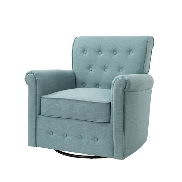 JAYDEN CREATION Andrin Blue Swivel Armchair with Metal Base