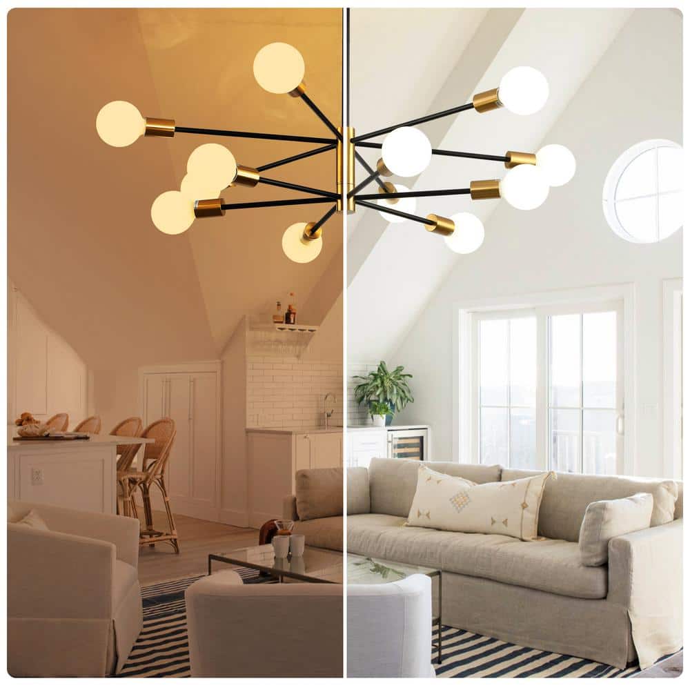 12-Light Black and Gold Metal Sputnik Chandelier