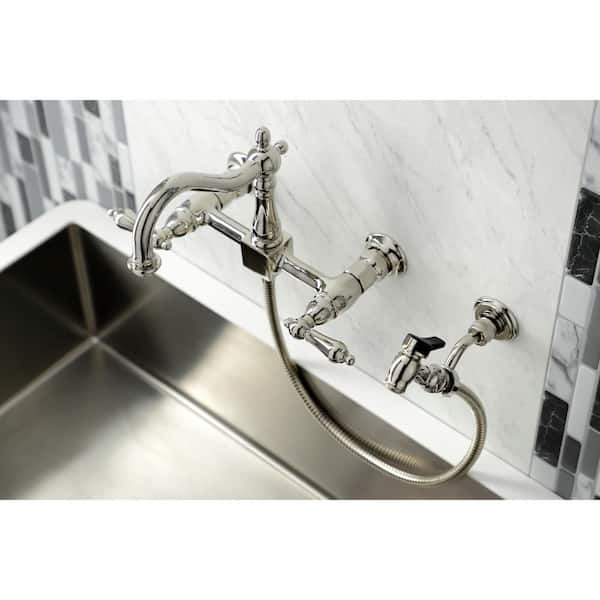 Kingston Brass Heritage Antique Brass Double Handle Wall-mount Pre-rinse  Kitchen Faucet in the Kitchen Faucets department at