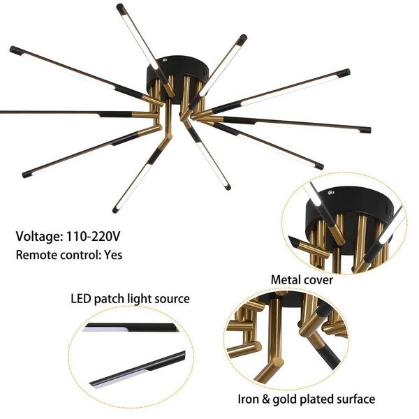 OUKANING 33.46 in. 10-Light Black and Gold Modern Linear