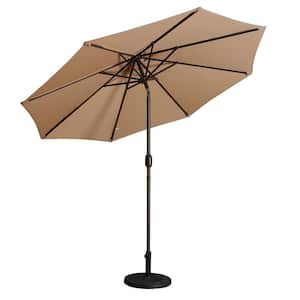9 ft. Taupe Outdoor Umbrella Market Patio Umbrella with Push Button Tilt and Crank