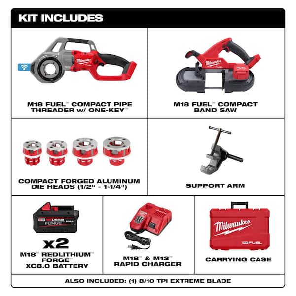 M18 Fuel One-Key Cordless Brushless Pipe Threader Kit with M18 Fuel Bandsaw (2-Tool)