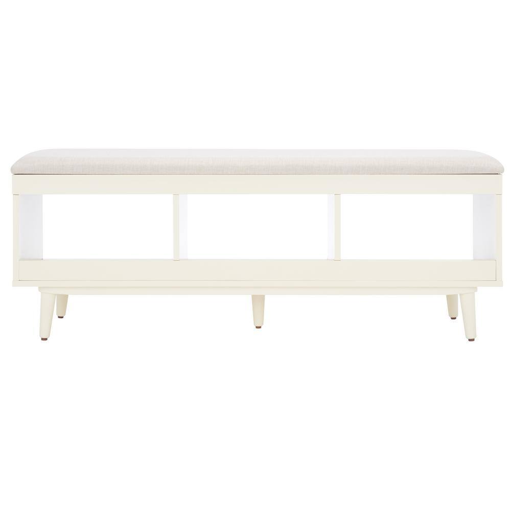 Nordic Natural Acacia Bench with Linen Cushion and Open Shelves