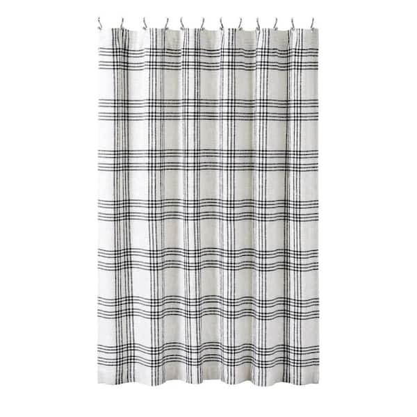 VHC BRANDS Black Plaid 72 in Soft White Black Shower Curtain