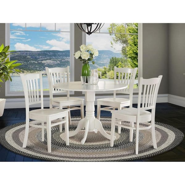 East West Furniture 5-Piece Round Buttermilk and Cherry Finish Solid Wood Top Dining table with 4 Chairs with Lattice Back