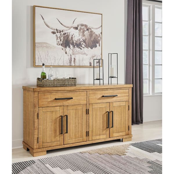 Havonplane Casual Brown MDF 65.88 in. Dining Server Sideboard with Adjustable Shelves and Drawers