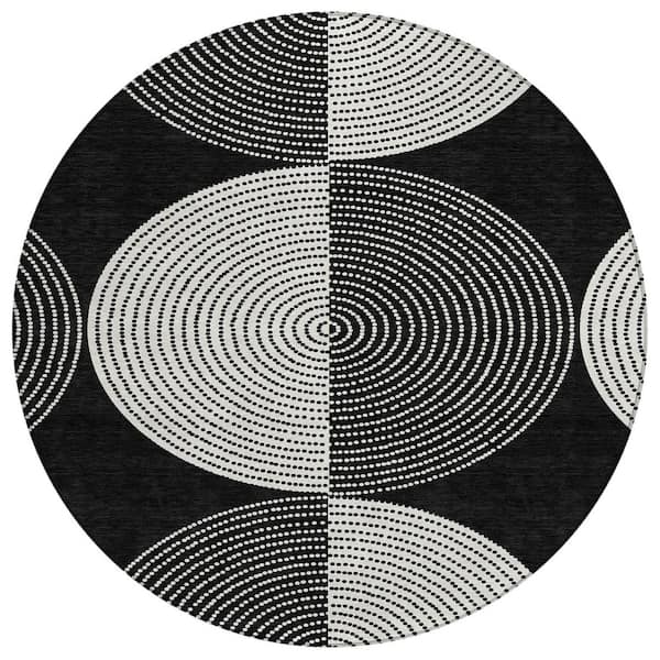 Chantille Machine Washable Indoor/Outdoor Abstract ACN2275 Black 8 ft. x 8 ft. Area Rug