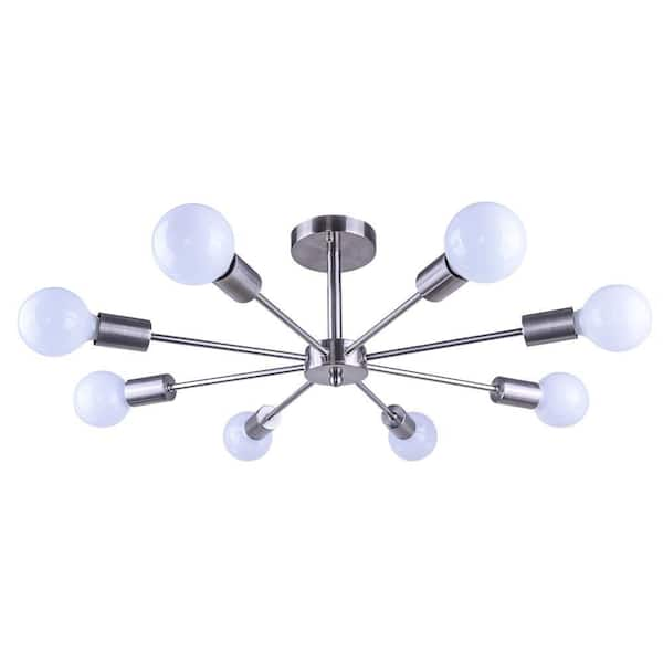 RRTYO Kaylani 23.62 in. 8-Lights Nickel Mid-Century Light Sputnik Semi-Flush Mount