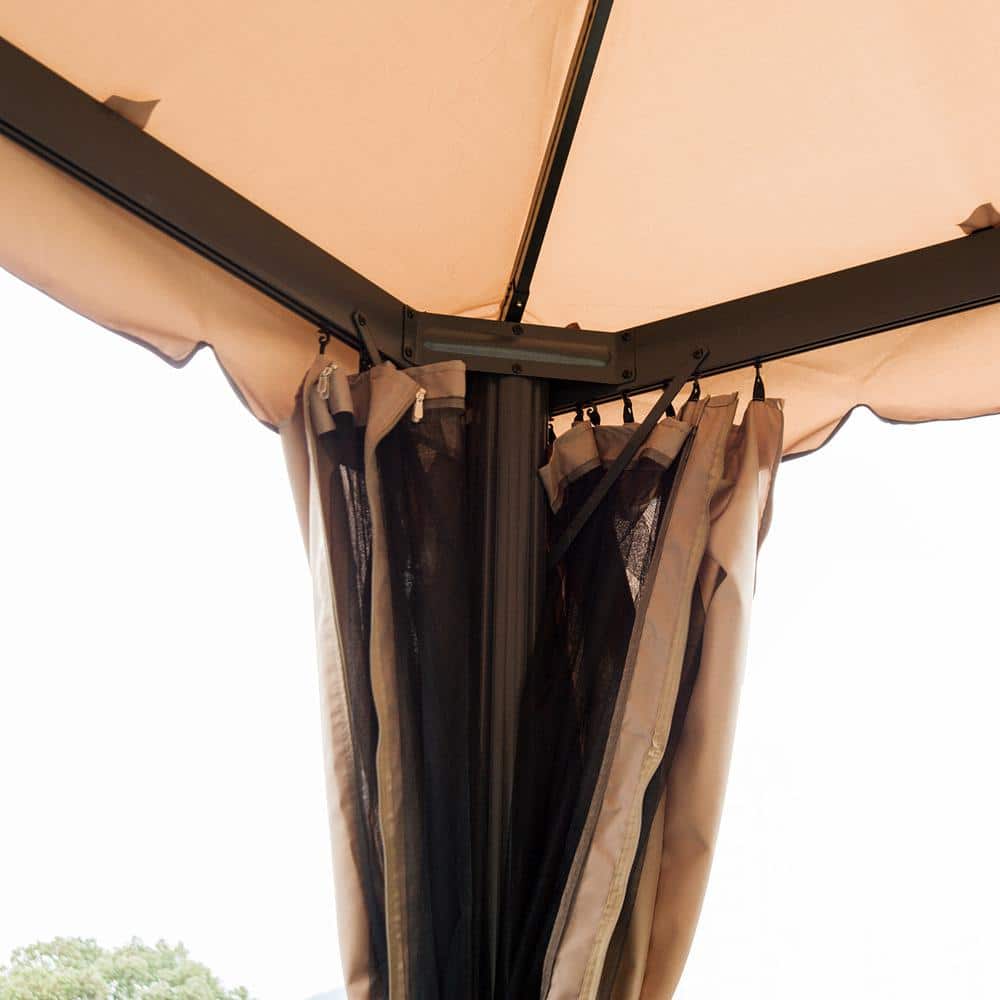 Khaki Aluminum Frame 10' x 10' Patio Gazebo with Mesh Curtains