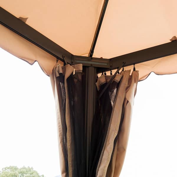 118 in. x 118 in. x 78 in. Steel Frame Patio Gazebo w/ Beautiful Polyester Curtains & Air Venting Netted Screens, Khaki