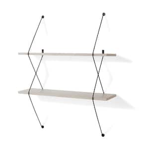 Contemporary 31.5 in. W x 38.5 in. H Two Level Grey Shelving System with Black Wire Brackets