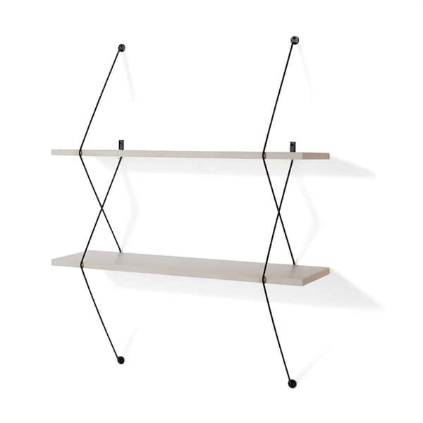 DANYA B Contemporary 31.5 in. W x 38.5 in. H Two Level Grey Shelving System with Black Wire Brackets