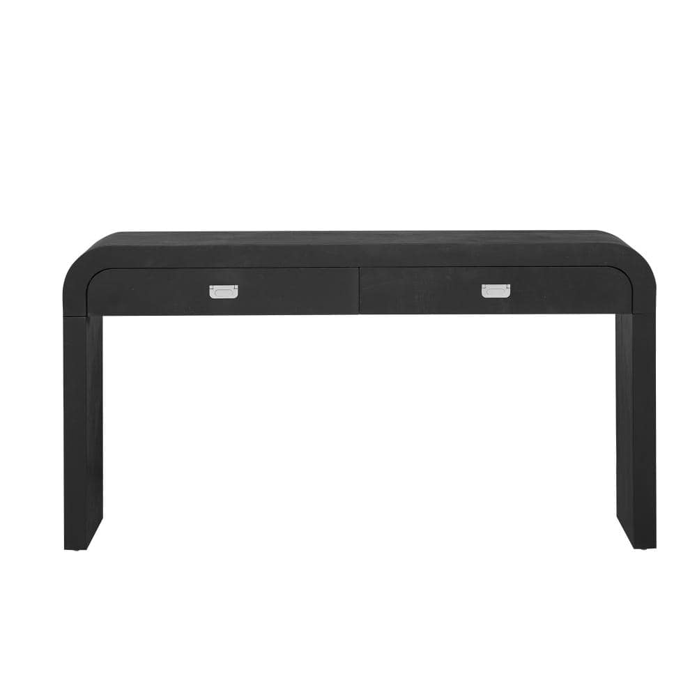 60 in. Black Burl Veneer Rectangular Wood Console Table with 2 Drawers and Metal Handles durable construction price history on PriceWatchPro