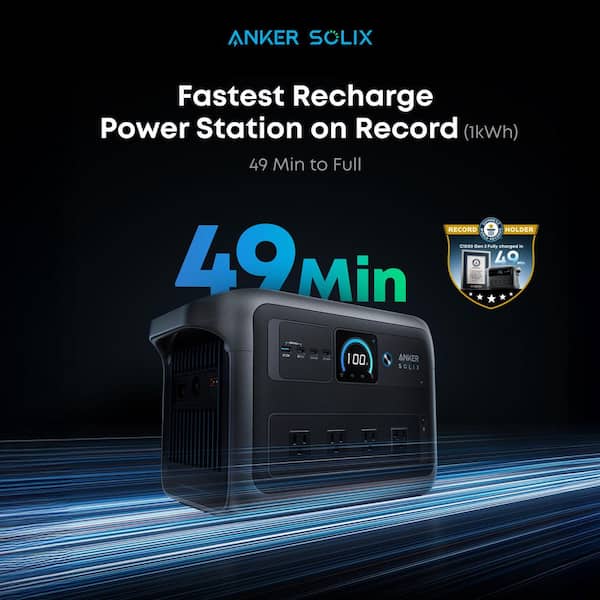 2,000-Watt/1,024Wh SOLIX C1000X Solar Generator w/1 200W Solar Panel Home/Outdoor/RV Push Button Start Battery Generator