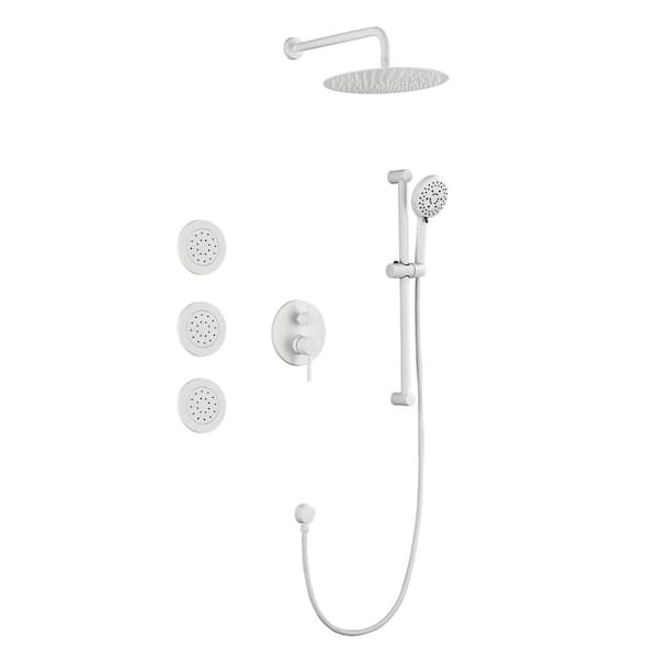 Utopia 4niture Krizz 1-Spray Patterns with 2.0 GPM 11.8 in. Wall Mount Dual Shower Head Hand Shower Faucet and Body Jets in White