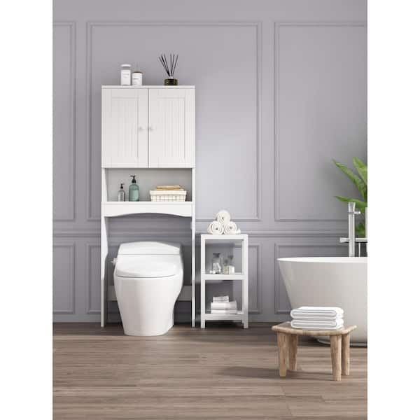 Glacier Bay Shaker 26.7 in. W x 68 in. H x 10.1 in. D White Over The Toilet  Storage with Adjustable Shelves & Doors 5323WWHD - The Home Depot