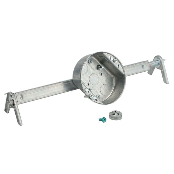 4 in. Round 1-1/2 in. Deep 15.3 cu. in. Metallic Ceiling Fan/Light Fixture Box and Brace Kit for Old/New Work