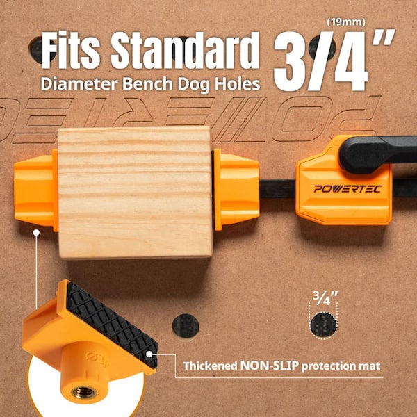 POWERTEC Bench Dog Clamps with Bench Dog Stops Work Grippers